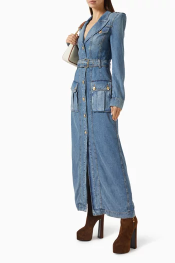 Belted Maxi Dress in Denim