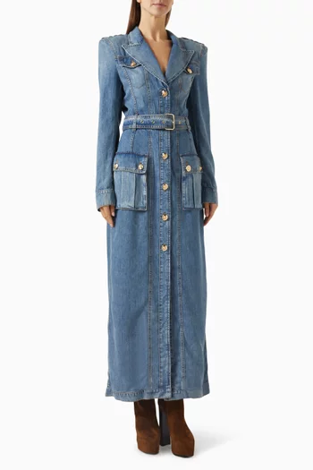 Belted Maxi Dress in Denim