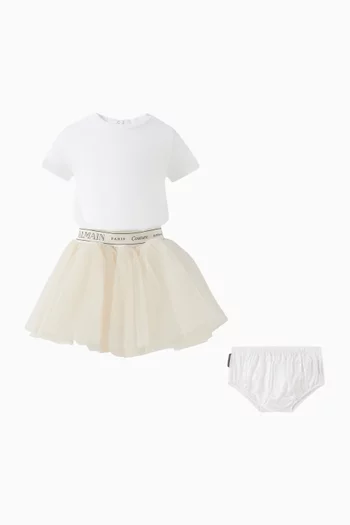 Two-toned Logo Dress in Tulle