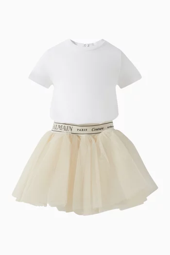 Two-toned Logo Dress in Tulle
