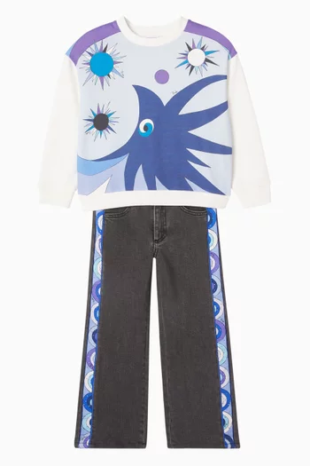 Abstract Straight Leg Jeans in Cotton