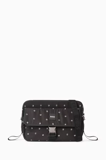BU CHANGING BAG, WITH BOSS ALLOVER, BRANDED BADGE. CHANGING MAT + 2 STROLLER STRAPS + REMOVABLE STRAP BRANDED JACQUARD.:BLK:One Size|218558338