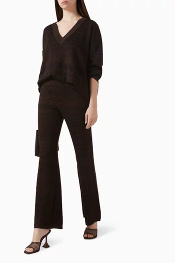 بنطال بنقشة خطوط شيفرون متعرجة مزيج صوف