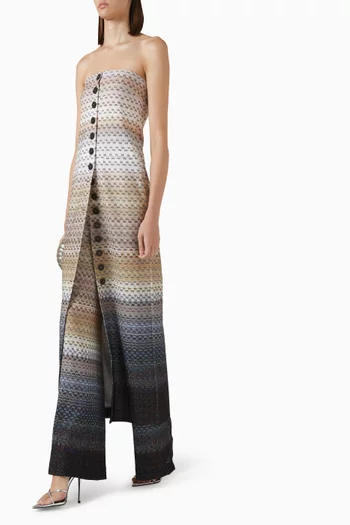 بنطال بقصة ساق واسعة ونقشة خطوط شيفرون متعرجة