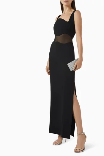 Damita Maxi Dress in Crepe & Mesh