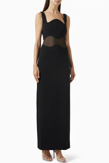 Damita Maxi Dress in Crepe & Mesh