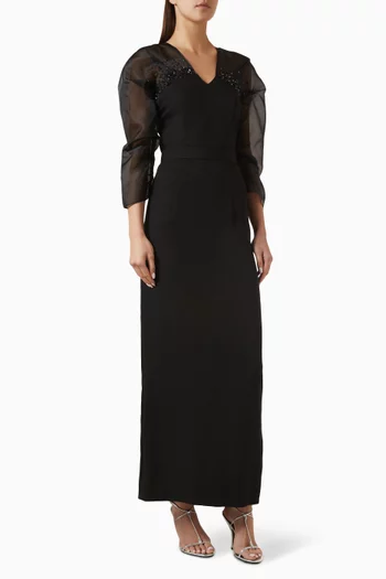 Embellished Dress in Crepe & Organza