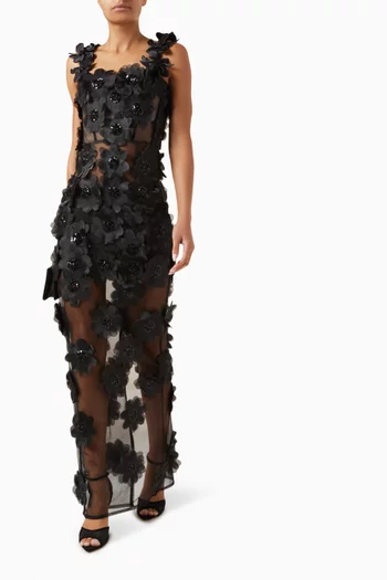 Rosalie Floral-appliqué Dress in Tulle
