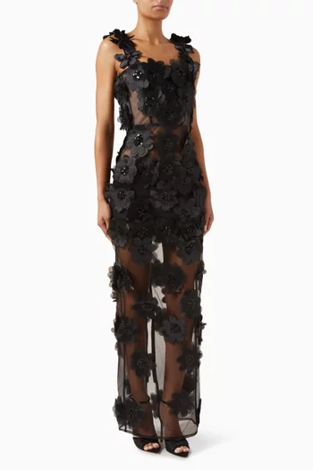Rosalie Floral-appliqué Dress in Tulle