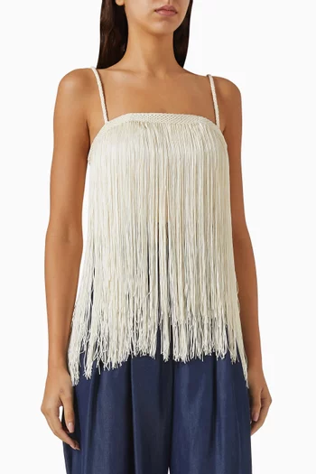 Ilusion Petrea Fringe Top in Linen