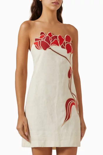 Tulipanes Embroidered Mini Dress in Linen