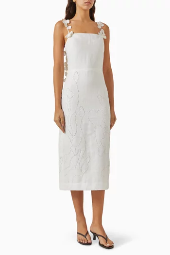 Petalos Embroidered Dress in Linen