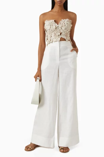 Embroidered Crop Top in Linen