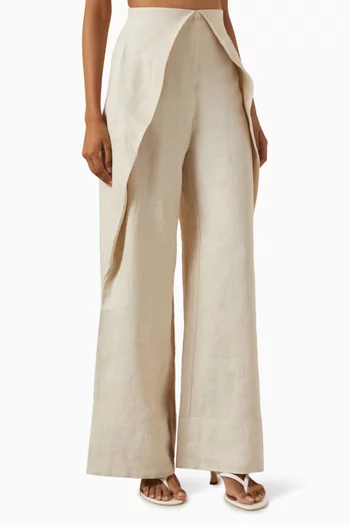 De Estaciones Folded Wide-leg Pants in Linen