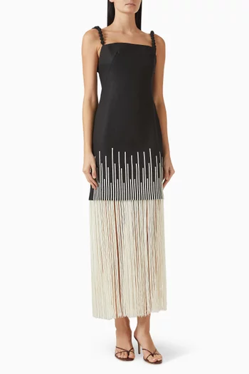 Silencios Fringe Maxi Dress in Linen