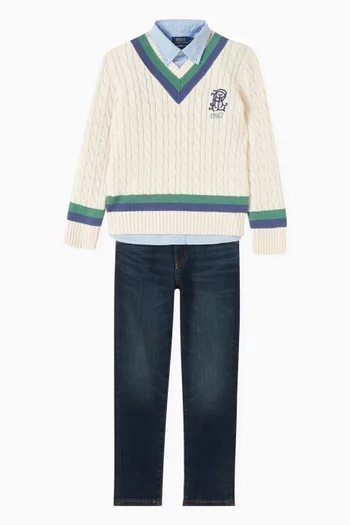 V-neck Pullover in Cotton Knit