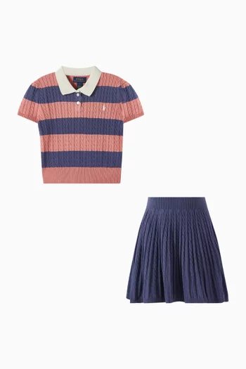 Logo Stripe Polo Sweater & Skirt Set
