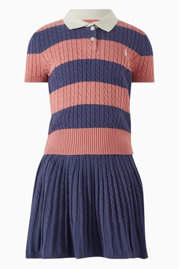 Logo Stripe Polo Sweater & Skirt Set
