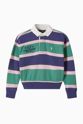Logo Stripe Polo Sweatshirt in Cotton