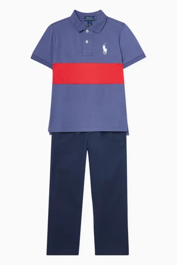 Logo Stripe Polo Shirt in Cotton