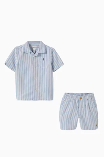 Logo Stripe Shirt & Shorts Set in Cotton