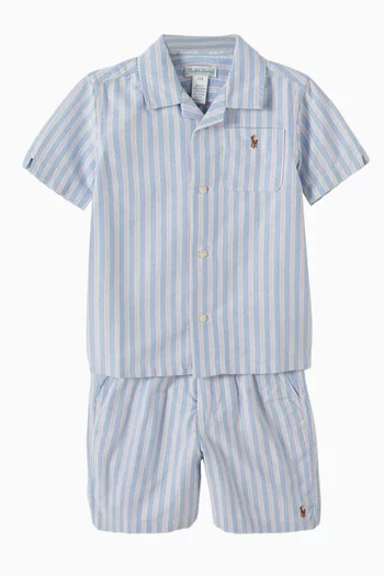 Logo Stripe Shirt & Shorts Set in Cotton