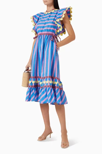 Candela  Scallop-trim Dress in Linen Blend
