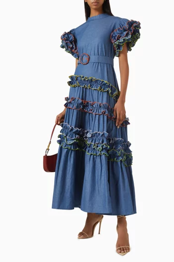 Aitana Ruffle Dress in Denim