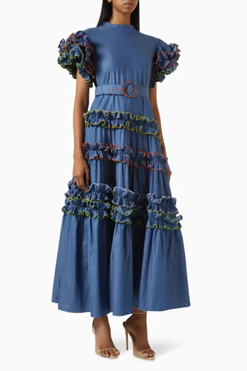 Aitana Ruffle Dress in Denim