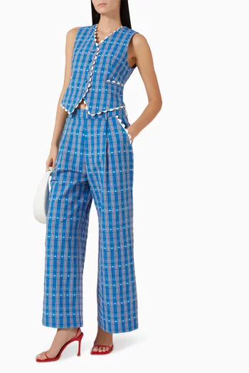 Maria Plaid Pants in Cotton Blend