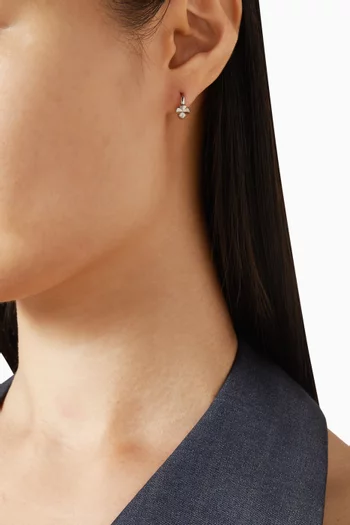 Spade Flower Huggie Earrings in Silver-plated Brass
