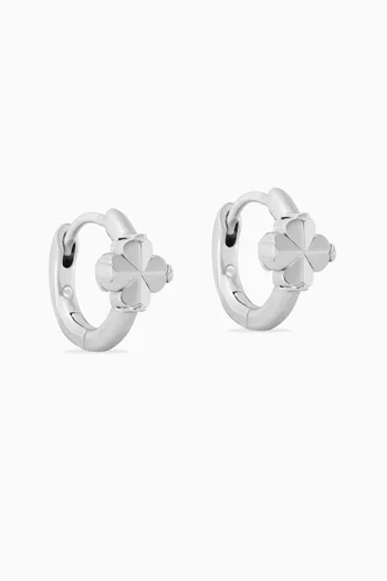 Spade Flower Huggie Earrings in Silver-plated Brass
