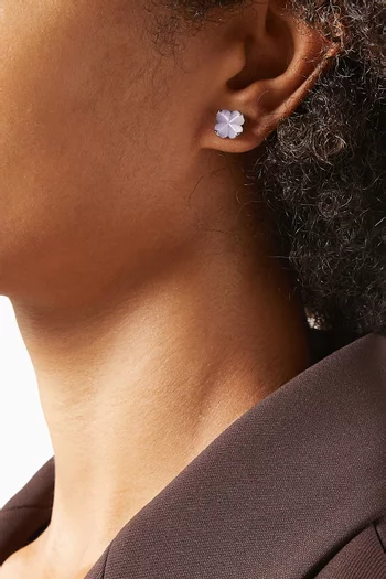 Spade Flower Stud Earrings in Silver-plated Brass