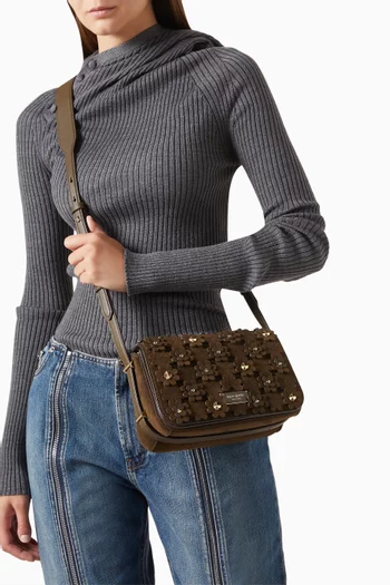 Liv Floral Appliqué Shoulder Bag in Suede