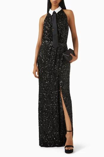 Sequin-embellished Shirt Gown