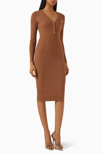 Ribbed Chest-pocket Midi Dress in Knit