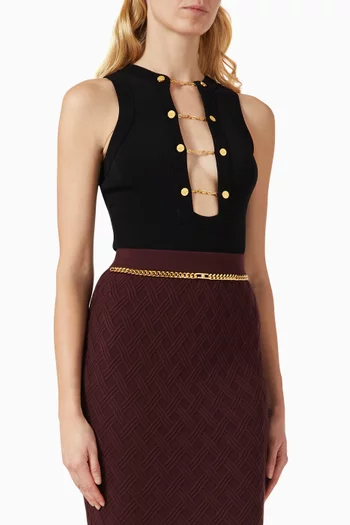 Plunging Bodysuit in Viscose-blend Knit