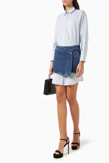 Striped Shirt & Skirt Mini Dress in Cotton & Denim