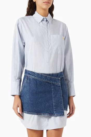 Striped Shirt & Skirt Mini Dress in Cotton & Denim