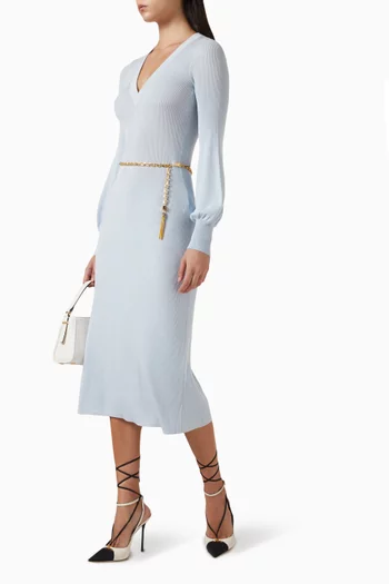 فستان بحزام نسيج مضلع