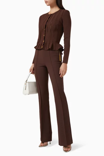 بنطال بحزام سلسلة وخصر مرتفع كريب