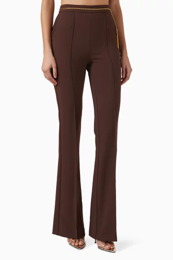 بنطال بحزام سلسلة وخصر مرتفع كريب