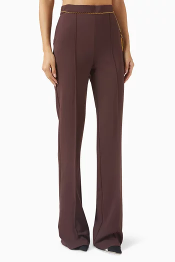 بنطال بحزام سلسلة وخصر مرتفع كريب