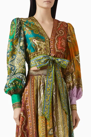 Clemenza Spliced Crop Blouse in Silk
