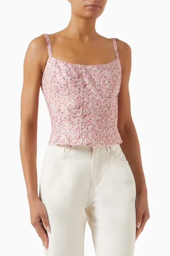Hattie Floral-print Top in Linen