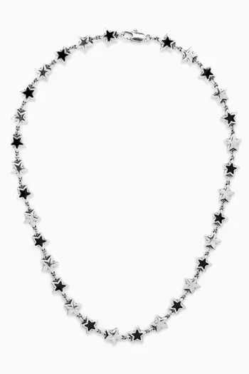 Enamelled Stars Necklace in Silver-plated Brass