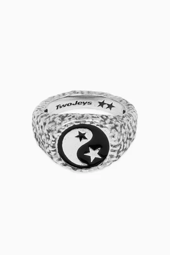 Yin Yang Enamel Ring in Sterling Silver