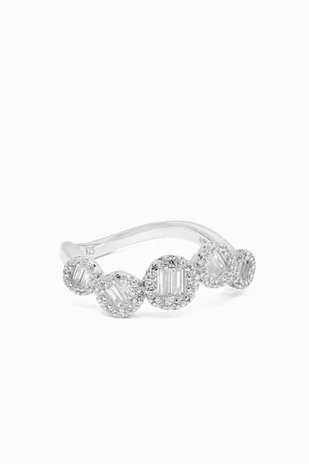 Curved Crystal Ring in 925 Sterling Silver