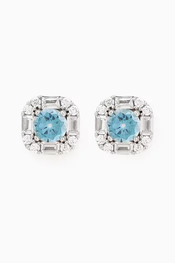 Aquamarine Crystal Stud Earrings in Sterling Silver