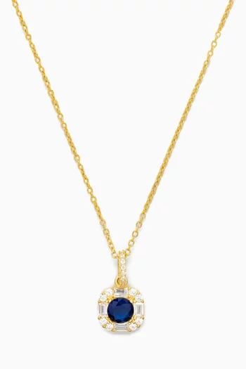 Sapphire Crystal Pendant Necklace in Gold-tone Sterling Silver